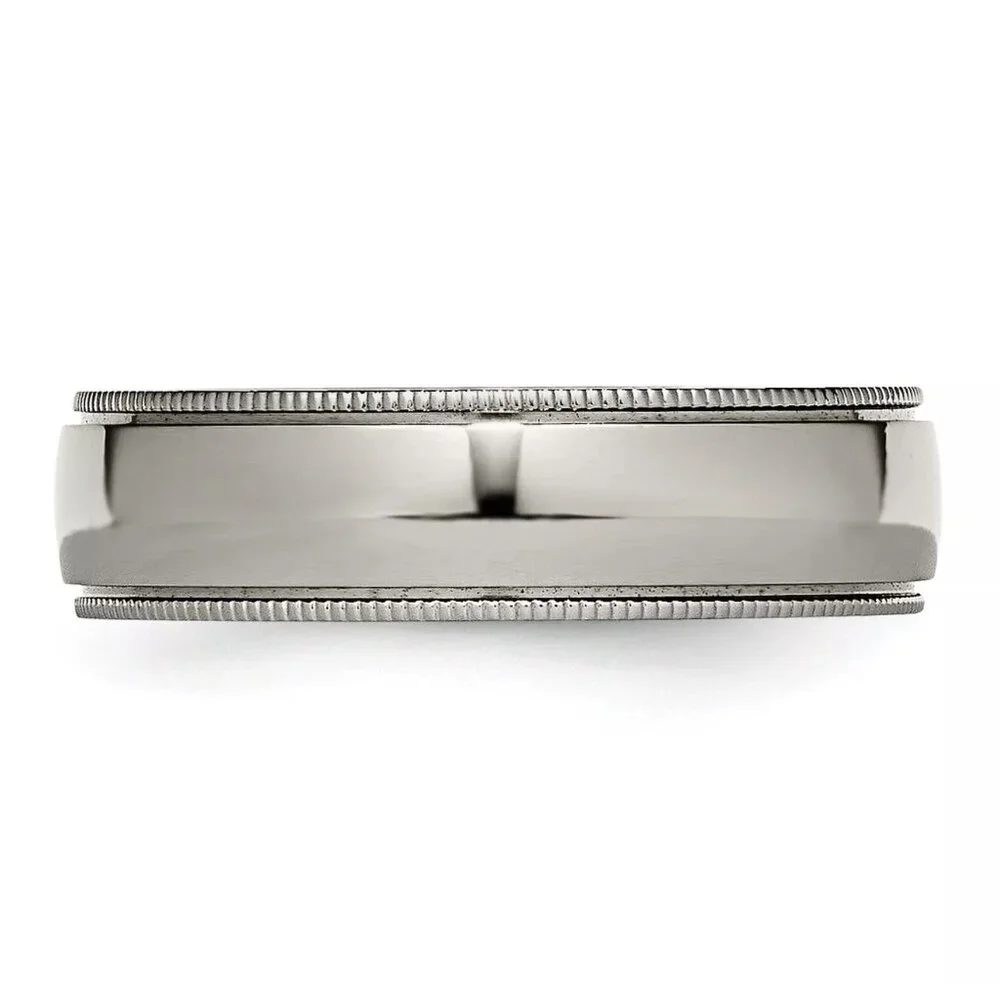 Chisel Titanium Grooved and Beaded Edge 6mm‎ Polished Band, Finger Size 9.5